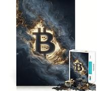 Puzzle da 1000 pezzi per adulti con simbolo Bitcoin in stile astratto oro e blu,intagli precisi,gioco per la mente,regalo per momenti di relax,regalo di compleanno divertente (50x75cm)