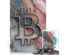 Puzzle da 1000 pezzi per adulti con simbolo Bitcoin su sfondo marmo rosa e grigio,taglio netto,arte,gioco creativo,passatempo,regalo di Natale rilassante (38x52cm)