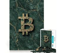 Puzzle da 1000 pezzi per adulti con simbolo Bitcoin su sfondo marmo verde Ideale per decorazioni,giochi di concentrazione e relax a tema natalizio (38x52cm)