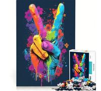 Puzzle da 1000 pezzi per adulti con simbolo della pace colorato e decorazioni floreali, giocattolo fai-da-te, per divertimento in famiglia, per rafforzare l'amore tra le coppie 38x52cm
