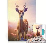 Puzzle da 1000 pezzi per adulti con simpatici cervi, natura e fiori, giochi educativi, decorazione per la casa, collezione d'artista, belle arti 38x26cm