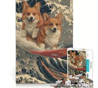 Puzzle da 1000 pezzi per adulti con simpatici Corgi che fanno surf, gioco per famiglie, rilassante e stimolante per la mente, collezione d'artista, belle arti 38x26cm