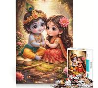 Puzzle da 1000 pezzi per adulti con simpatici personaggi di Radha e Krishna, ideale per rilassarsi, decorare la casa o come regalo per tutta la famiglia 38x52cm
