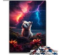 Puzzle da 1000 pezzi per adulti con simpatico cane Bichon su Marte,in legno,idea regalo per le feste,opera d'arte umoristica,opera d'arte dettagliata 50x75cm per compleanno,festa,Natale,Halloween