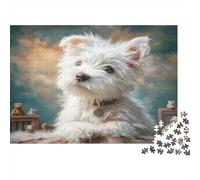 Puzzle da 1000 pezzi per adulti con simpatico cane: Westie nel cielo illuminato dal sole. Gioco per famiglie divertente e stimolante, ottima idea regalo. 38x26 cm/1000 pezzi.