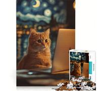 Puzzle da 1000 pezzi per adulti con simpatico gatto arancione, antistress, di difficoltà elevata, ideale come elemento della lista dei desideri con Babbo Natale 38x52cm