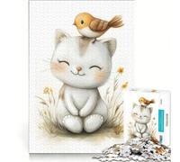 Puzzle da 1000 pezzi per adulti con simpatico gatto e uccellino, gioco rompicapo, difficile, compleanno e Natale 38x26cm