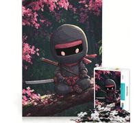 Puzzle da 1000 pezzi per adulti con simpatico ninja su un ramo di ciliegio in fiore, gioco rilassante, divertente e spiritoso, ideale come regalo 38x26cm