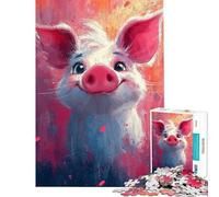 Puzzle da 1000 pezzi per adulti con simpatico ritratto di maialino antistress e per migliorare la memoria ideale come regalo per tutta la famiglia (dimensioni 38x52cm)