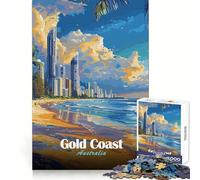 Puzzle da 1000 pezzi per adulti con skyline della Gold Coast australiana,bordi precisi,gioco stimolante per la mente,ideale per momenti di relax e divertimento,regalo di Natale (50x75cm)