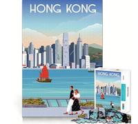 Puzzle da 1000 pezzi per adulti con skyline di Hong Kong,grafica premium,rompicapo,regalo,gioco casual,attività per compleanno (38x26cm)