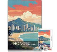 Puzzle da 1000 pezzi per adulti con skyline di Honolulu, Hawaii, ideale per momenti di relax, giocattolo da gioco con fustellatura di precisione, dimensioni 50x75cm