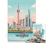 Puzzle da 1000 pezzi per adulti con skyline di Shanghai, pezzi ben definiti, gioco di abilità mentale, divertente e rilassante, ambientazione natalizia (50x75cm)