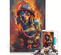 Puzzle da 1000 pezzi per adulti con soggetto bassotto pompiere, gioco interattivo, interazione genitore-figlio, ideale come regalo per tutta la famiglia 38x26cm