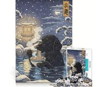 Puzzle da 1000 pezzi per adulti con soggetto Flat-Coated Retriever che mangia ramen, gioco per famiglie, interazione genitore-figlio, compleanno e Natale 38x52cm
