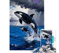 Puzzle da 1000 pezzi per adulti con soggetto "Orche che saltano dall'oceano" puzzle da 1000 pezzi per decorazione domestica giocattolo assemblaggio divertimento in famiglia e serate di gioco (38x26cm)