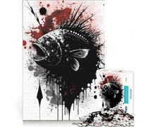 Puzzle da 1000 pezzi per adulti con soggetto pesce lanterna e pittura a inchiostro, gioco per famiglie, difficile e stimolante, compleanno e altre occasioni 38x26cm
