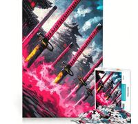Puzzle da 1000 pezzi per adulti con spade da samurai e architettura giapponese gioco per tutta la famiglia divertente e spiritoso ideale come regalo di Natale o di compleanno 38x52cm