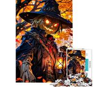 Puzzle da 1000 pezzi per adulti con spaventapasseri di Halloween e lanterna in autunno ideale per ragazzi famiglie per una gara di velocità e un'interazione genitore-figlio (dimensioni 50x75cm)