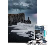 Puzzle da 1000 pezzi per adulti con spettacolare costa islandese e fulmini Gioco per tutta la famiglia stimolante e divertente ideale come regalo o antistress (dimensioni 50x75cm)