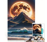 Puzzle da 1000 pezzi per adulti con spiaggia, cielo, alba e luna, gioco per famiglie, difficile e stimolante, regalo di compleanno e unico 50x75cm
