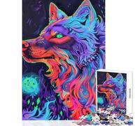 Puzzle da 1000 pezzi per adulti con stampa artistica di un lupo al neon Puzzle da 1000 pezzi per un relax totale Secret Santa adatto alle coppie (50x75cm)