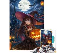 Puzzle da 1000 pezzi per adulti con strega anime e zucca nella notte di Halloween Puzzle antistress per adulti migliora la memoria e offre una sfida stimolante da completare (dimensioni 38x26cm)