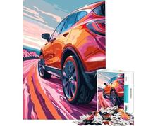 Puzzle da 1000 pezzi per adulti con SUV rosso su strada tortuosa Gioco educativo e stimolante divertente e spiritoso ideale come regalo di compleanno (dimensioni 75x50cm)