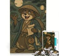 Puzzle da 1000 pezzi per adulti con Tanuki antropomorfi e Samurai in stile cartone animato, antistress, di difficoltà elevata, ideale come elemento della lista dei desideri con Babbo Natale 38x26cm