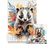 Puzzle da 1000 pezzi per adulti con tasso e foglie autunnali, gioco pratico, antistress, ideale come regalo per tutta la famiglia 50x75cm