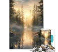Puzzle da 1000 pezzi per adulti con tema "Alba nebbiosa su un lago nella foresta" gioco educativo per tutta la famiglia ideale come regalo di compleanno (dimensioni 38x26cm)