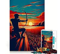 Puzzle da 1000 pezzi per adulti con tema caccia con l'arco,tramonto,pop art,bordi netti,gioco cognitivo divertente,gioco lento,regalo festivo per il tempo libero (38x26cm)