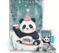 Puzzle da 1000 pezzi per adulti con tema "Compleanno con panda nel bosco" gioco per famiglie decorazione per la casa adatto anche come decorazione da scrivania 38x26cm