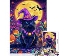 Puzzle da 1000 pezzi per adulti con tema Halloween strega e gatto Gioco pratico per migliorare la memoria ideale come decorazione da parete o per ridurre lo stress (38x26cm)