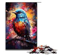 Puzzle da 1000 pezzi per adulti con tema psichedelico colorato di un simpatico uccellino azzurro. Ideale come regalo per tutta la famiglia 75x50 cm.