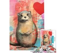 Puzzle da 1000 pezzi per adulti con tema San Valentino cuore e lontra tecnica mista sfida educativa per tutta la famiglia gioco rilassante per ragazzi dai 14 anni in su (38x52cm)