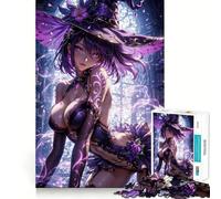 Puzzle da 1000 pezzi per adulti con tema Strega Viola in stile anime fantasy, sfida mentale, divertimento assicurato, taglio di qualità, (38x52cm)
