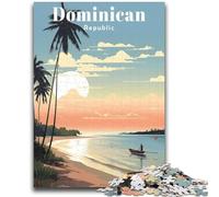 Puzzle da 1000 pezzi per adulti con tema "Viaggio nella Repubblica Dominicana", giochi educativi fai da te con poster abbinato e foglio di quiz per età 14+, 1000 pezzi (26x38cm)