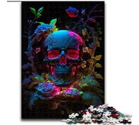 Puzzle da 1000 pezzi per adulti con teschio al neon in legno,ideale per il divertimento in famiglia,il relax e come regalo di Natale Dimensioni: 50 x 75cm Per adolescenti,perfetto regalo di Natale