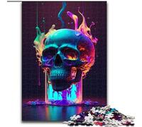 Puzzle da 1000 pezzi per adulti con teschio colorato al neon in legno,ideale per divertimento in famiglia,relax e regali di Natale 50x75cm per adolescenti e divertimento in famiglia