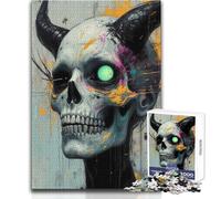 Puzzle da 1000 pezzi per adulti con teschio cornuto e occhio luminoso, regalo educativo per le abilità mentali, regalo memorabile e premuroso, dimensioni 50x75cm