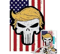 Puzzle da 1000 pezzi per adulti con teschio di Trump e simbolo dell'orgoglio americano Giocattolo da parete antistress regalo di compleanno o da viaggio (50x75cm)