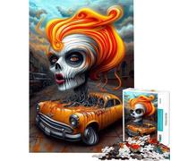 Puzzle da 1000 pezzi per adulti con teschio donna e auto︰ L'anima della macchina Divertimento a casa regali per donne Giochi divertenti per adulti dai 14 anni in su (38x26cm)