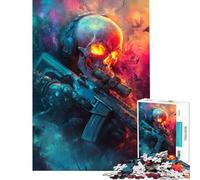 Puzzle da 1000 pezzi per adulti con teschio e fucile da cecchino Puzzle per ragazzi taglio di precisione allena la mente e la manualità Giocattolo educativo 50x75cm