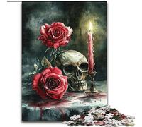 Puzzle da 1000 pezzi per adulti con teschio e rosa rossa, regalo perfetto per il divertimento in famiglia, compleanni e Natale, 50x75cm