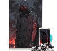 Puzzle da 1000 pezzi per adulti con teschio maledetto e mietitore con tatuaggi rossi, gioco rilassante, divertente e umoristico, ideale come regalo 38x52cm
