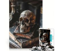 Puzzle da 1000 pezzi per adulti con teschio umano su libri, gioco educativo, allena la mente e la mano, migliora l'amore tra le coppie 38x26cm