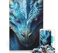 Puzzle da 1000 pezzi per adulti con testa di drago blu, giocattolo fai-da-te, allena la mente e la manualità, con poster e foglio di curiosità abbinati 50x75cm