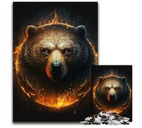 Puzzle da 1000 pezzi per adulti con testa di orso di fuoco, puzzle in legno per adulti e adolescenti, serata di giochi in famiglia, idea regalo stimolante per il cervello, 50x75cm/19,68x29,52 pollici