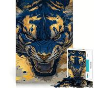 Puzzle da 1000 pezzi per adulti con tigre blu e oro,bordo perfetto,gioco stimolante per la mente,gioco di ozio,illustrazione di scena natalizia 38x26cm